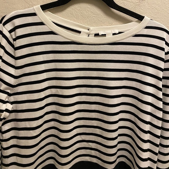 Cos Striped Cotton And Silk Button Back 3/4 Length Sleeve Top - Picture 2 of 9